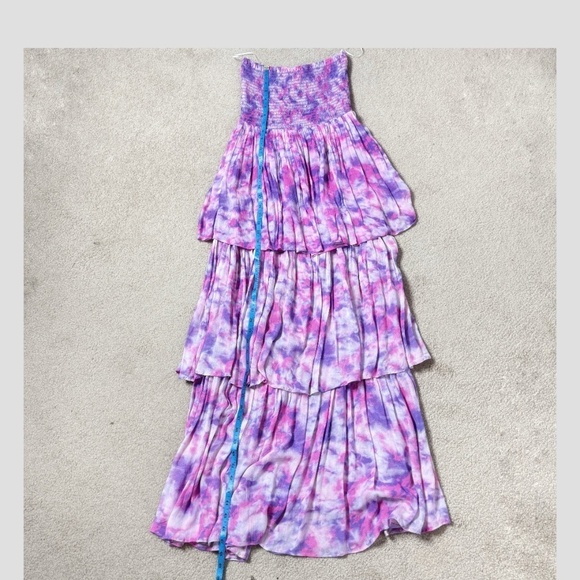 Playa Lucila Maxi Dress Strapless Tiered Maxi Dress Shirred Top Purple Pastel XS - Picture 9 of 16